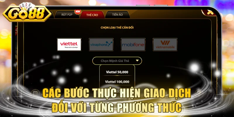 Các bước thực hiện giao dịch đối với từng phương thức